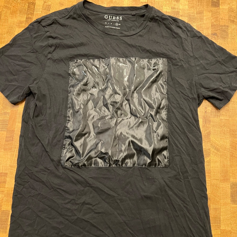 Guess Black Short Sleeve Tee with Metallic Graphic